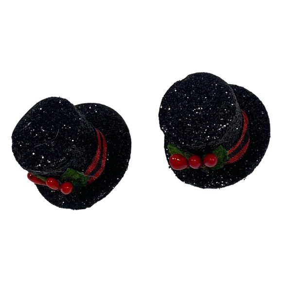 Red Black Buffalo Check Christmas Gift Present Ornament, Snowman Hats - Picture 9 of 10